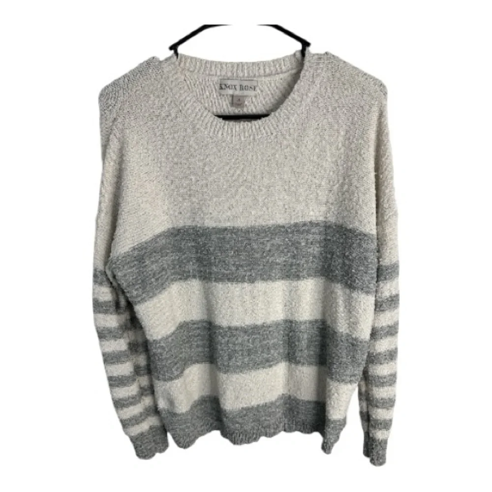 Knox Rose Women’s Cream and Gray Textured Striped Knit Sweater Size M
